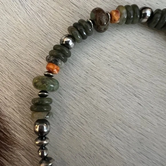 ❤️ 925 Desert Pearl Saucers Cerrillos Turquoise Moss Agate Spiny Bracelet 7+.75” - Picture 6 of 15